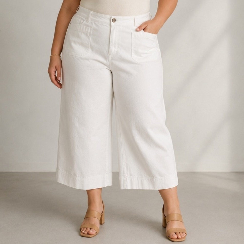 Maeve The Colette Pants 16W White Linen Blend Wide Leg Crop Classic Summer